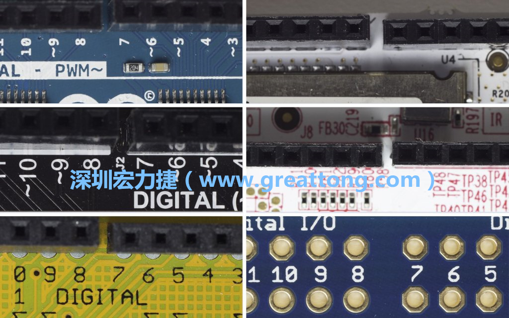 各種不同尺寸的Arduino上第7、8腳位的間距。